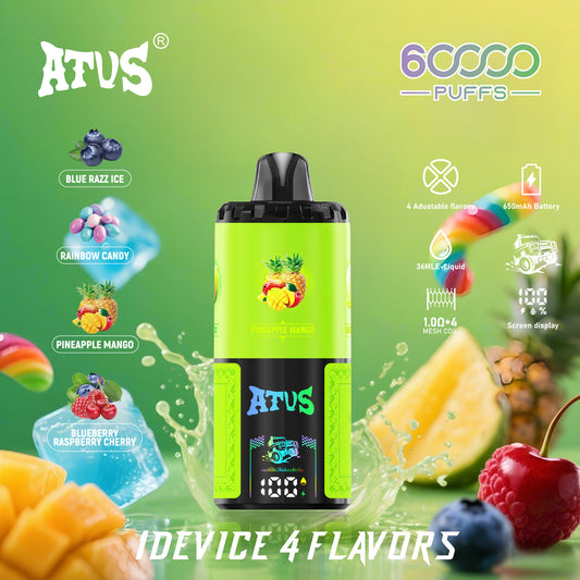 ATUS® Extreme: 60 000 Puff 4 az 1-ben tépőzáras porlasztó.|BLUE RAZZ ICE|SZIVÁRVÁNYOS ÉDESSÉG|ÁFONYA MÁLNA CSERESZNYE|ANANÁSZ MANGÓ|.
