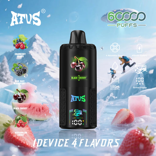 ATUS® Extreme: 60 000 Puff 4 az 1-ben tépőzáras porlasztó.|ÁFONYA SZŐLŐ|KÉK SZEDER|FEKETE MEGGY|DINNYE MEGGY|.